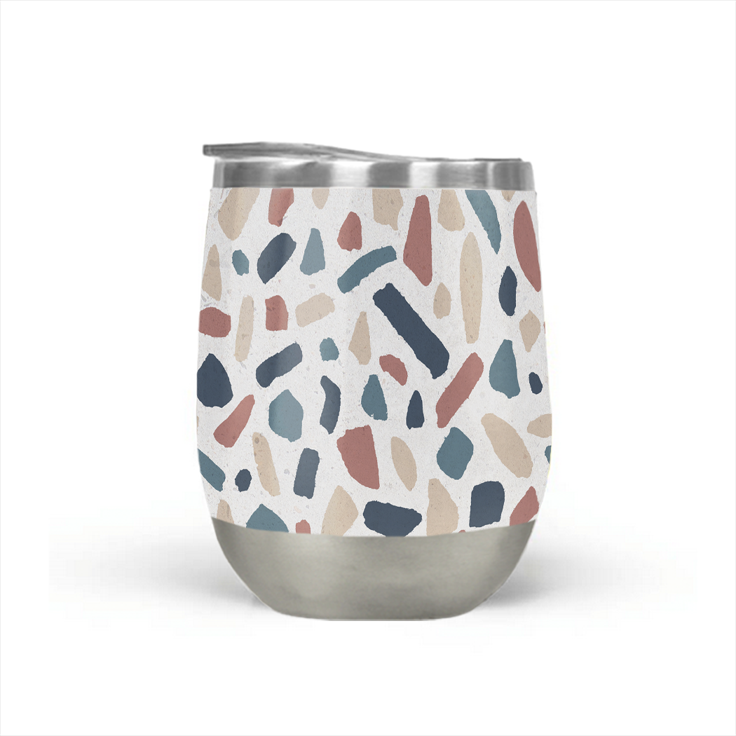 Cool Terrazzo Wine Tumbler in vibrant colors, showcasing its sleek stainless steel design and double-wall insulation.