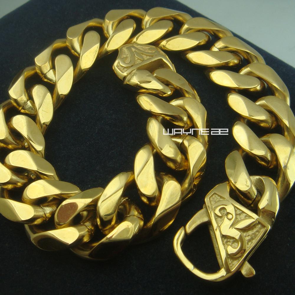 Cool Top Quality Gold Plated Mens Stainless Steel Curb Bracelet showcasing its elegant design and sturdy clasp.