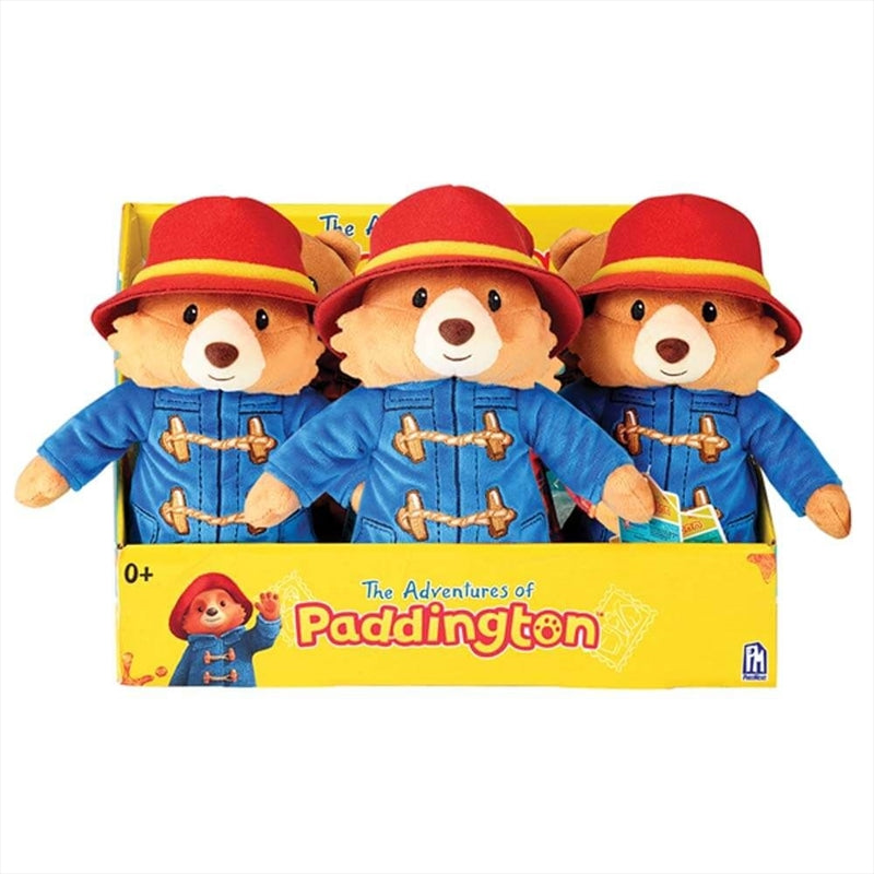 22cm Paddington Plush Toy wearing a red hat and blue duffle coat, with a marmalade sandwich in its pocket.