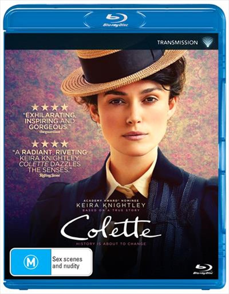 Blu-ray cover of Colette featuring a portrait of the author in early 20th century Paris.