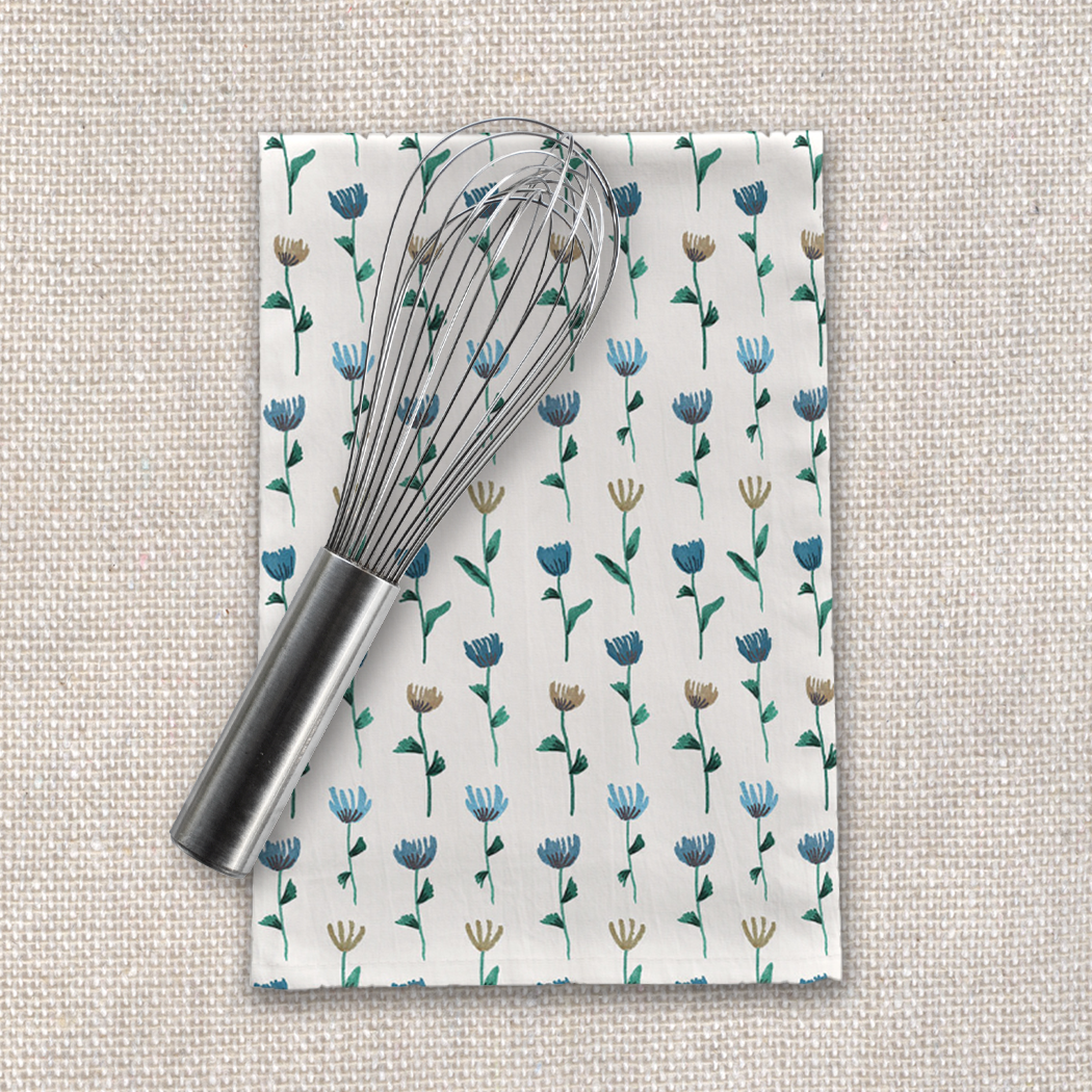 Colorful Ink Flower Tea Towel featuring vibrant floral design on cotton twill fabric, perfect for kitchen use.