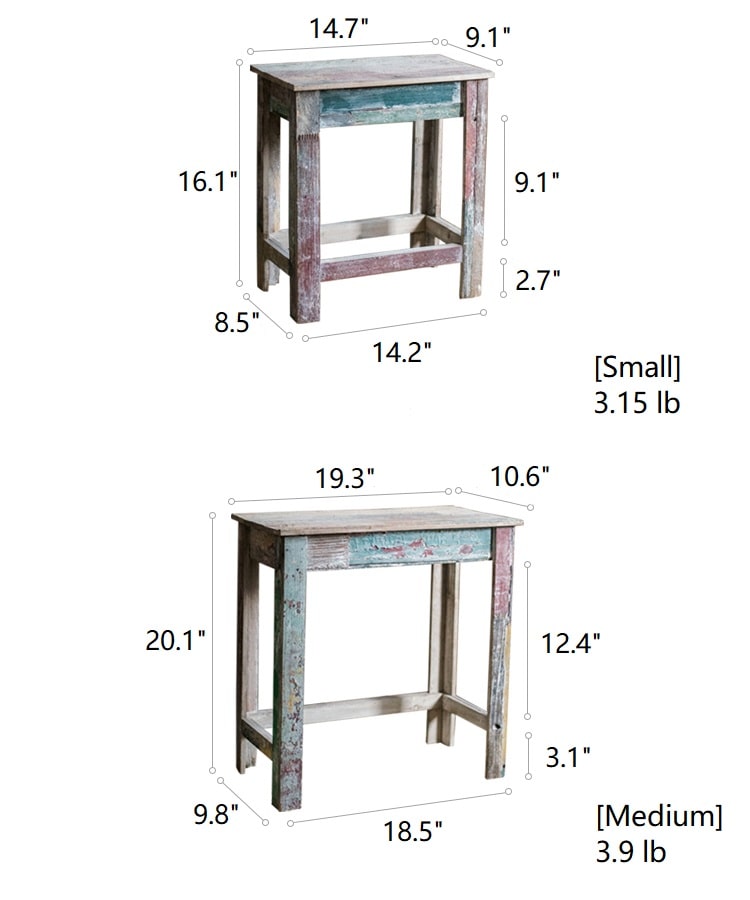 Colorful Solidwood Plant Stand Side Table in vibrant colors, showcasing unique wood patterns and dimensions.