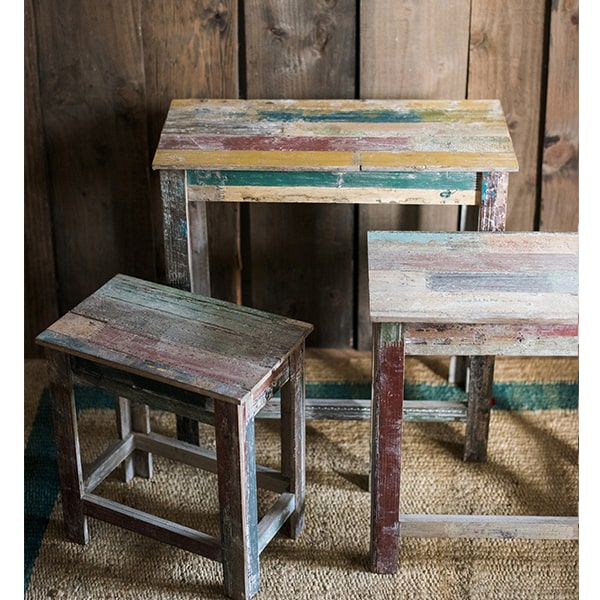 Colorful Solidwood Plant Stand Side Table in vibrant colors, showcasing unique wood patterns and dimensions.