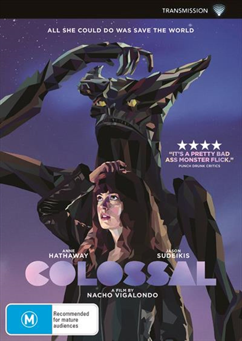 Colossal DVD cover featuring Anne Hathaway and a giant monster silhouette, showcasing the film's unique blend of drama and sci-fi.