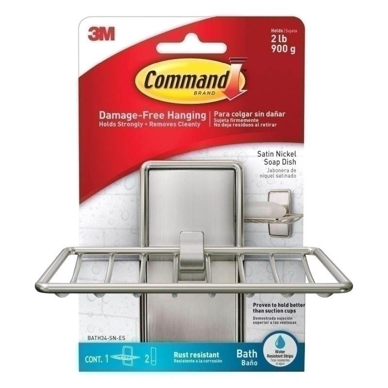 COMMAND BATH34-SN-ES soap dish in satin nickel, showcasing its sleek design and modern finish.