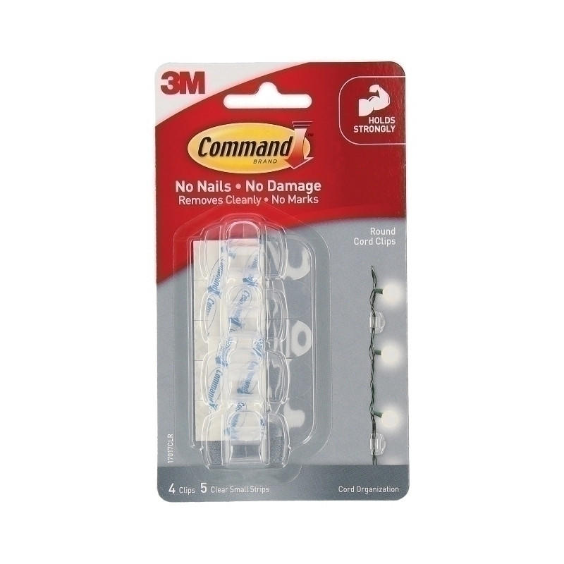 COMMAND Cord Clip 17017CLR pack of four clips designed for cord organization, featuring a clear design and damage-free adhesive.