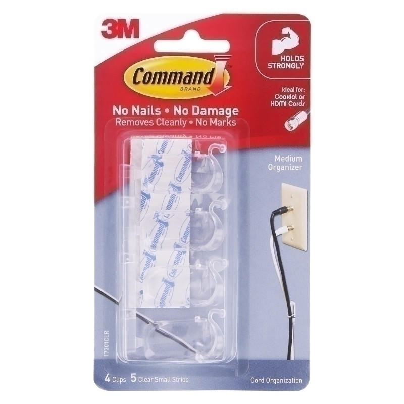 COMMAND Cord Clip 17301CLR pack of four clips for cord organization, featuring a clear design for seamless integration into any decor.