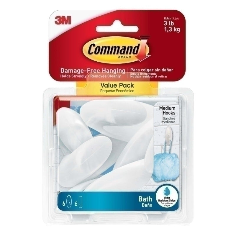 COMMAND Hanger BATH-18-6ES pack of six, designed for hanging towels and accessories in the bathroom.