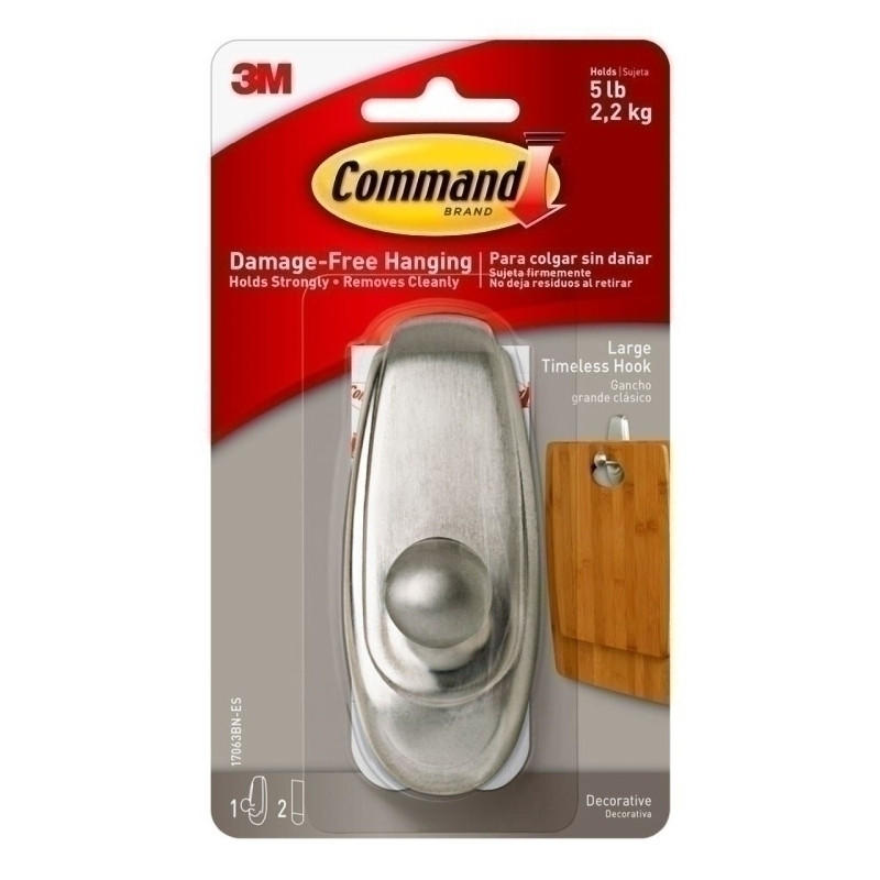 COMMAND Hook 17063-BN in brushed metal finish, ideal for stylish and damage-free hanging solutions.