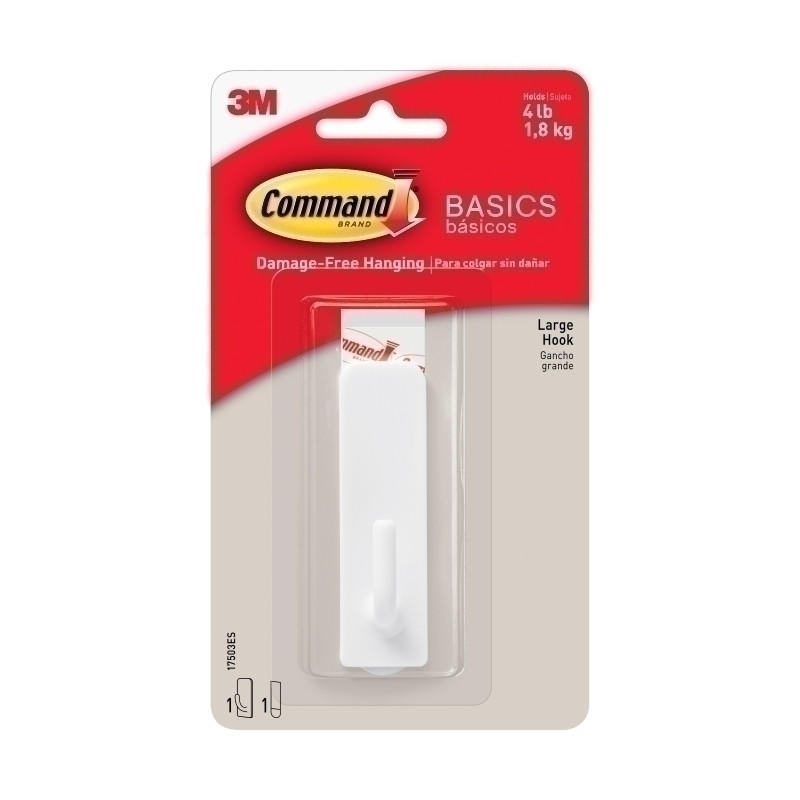 COMMAND Hook Large 17503 pack of 12, designed for hanging items up to 1.8kg, featuring easy installation and damage-free removal.