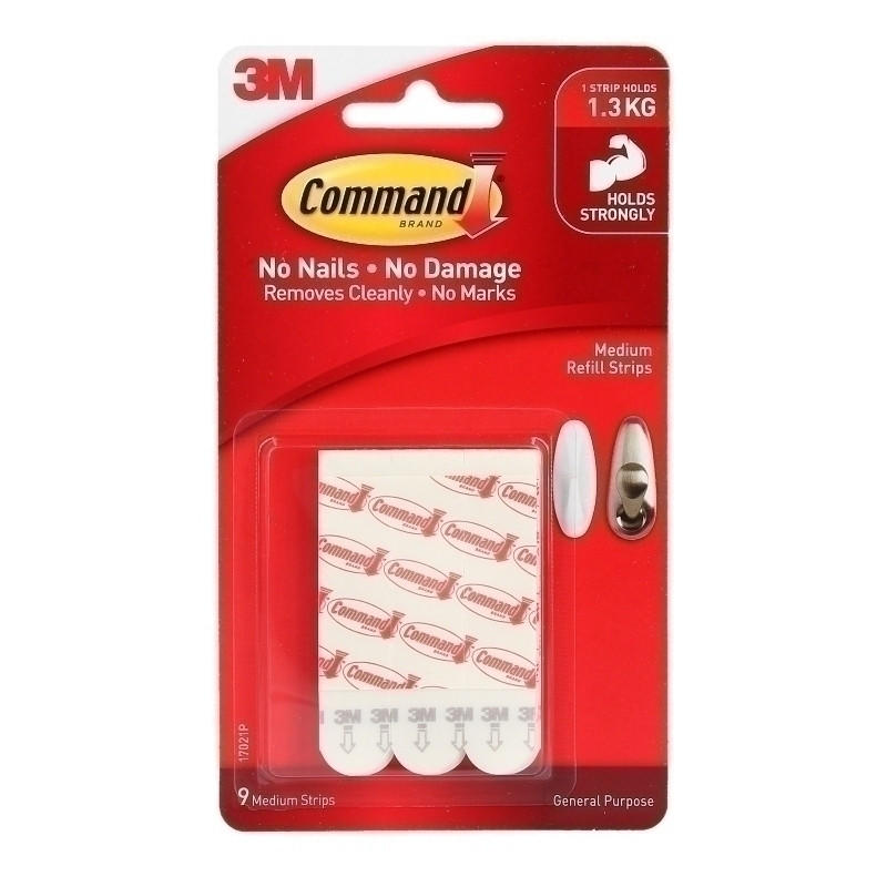 COMMAND Strips 17021P pack containing 9 medium refill strips for damage-free hanging.