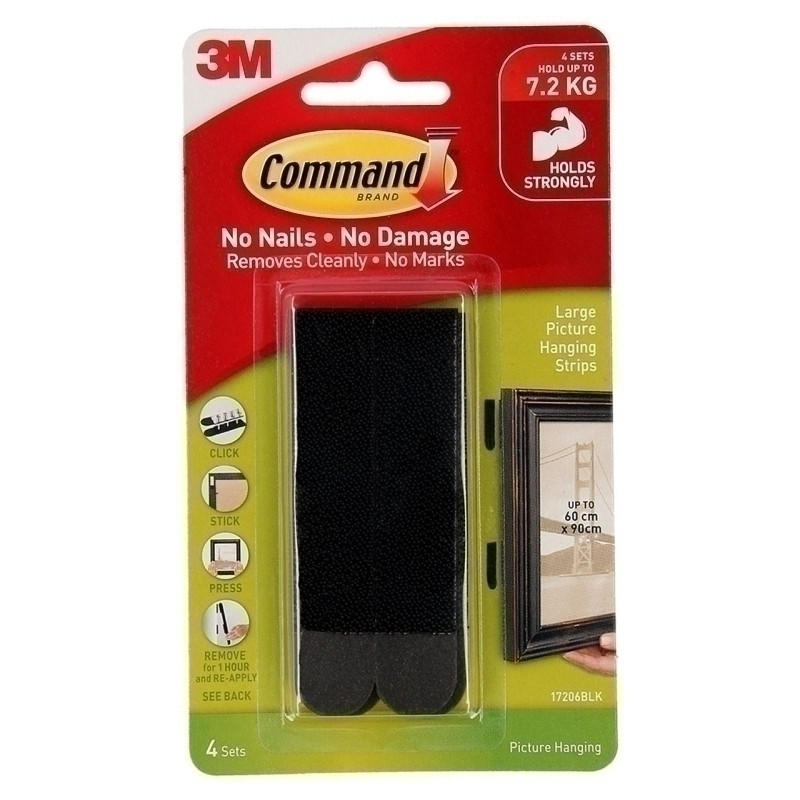 COMMAND Strips 17206BLK pack of 4, designed for damage-free hanging solutions in black color.