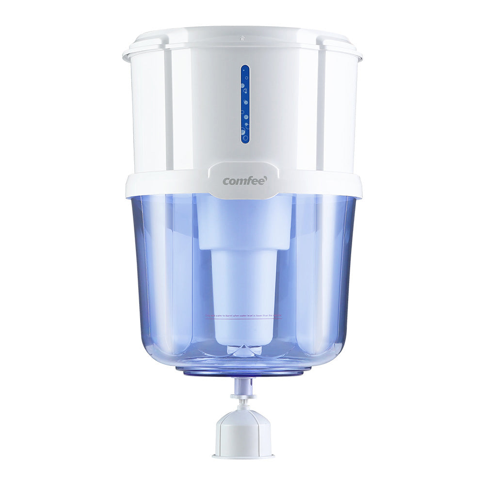 Comfee Water Purifier Dispenser with 15L capacity, featuring a removable lid and advanced filtration system, designed for clean and safe drinking water.