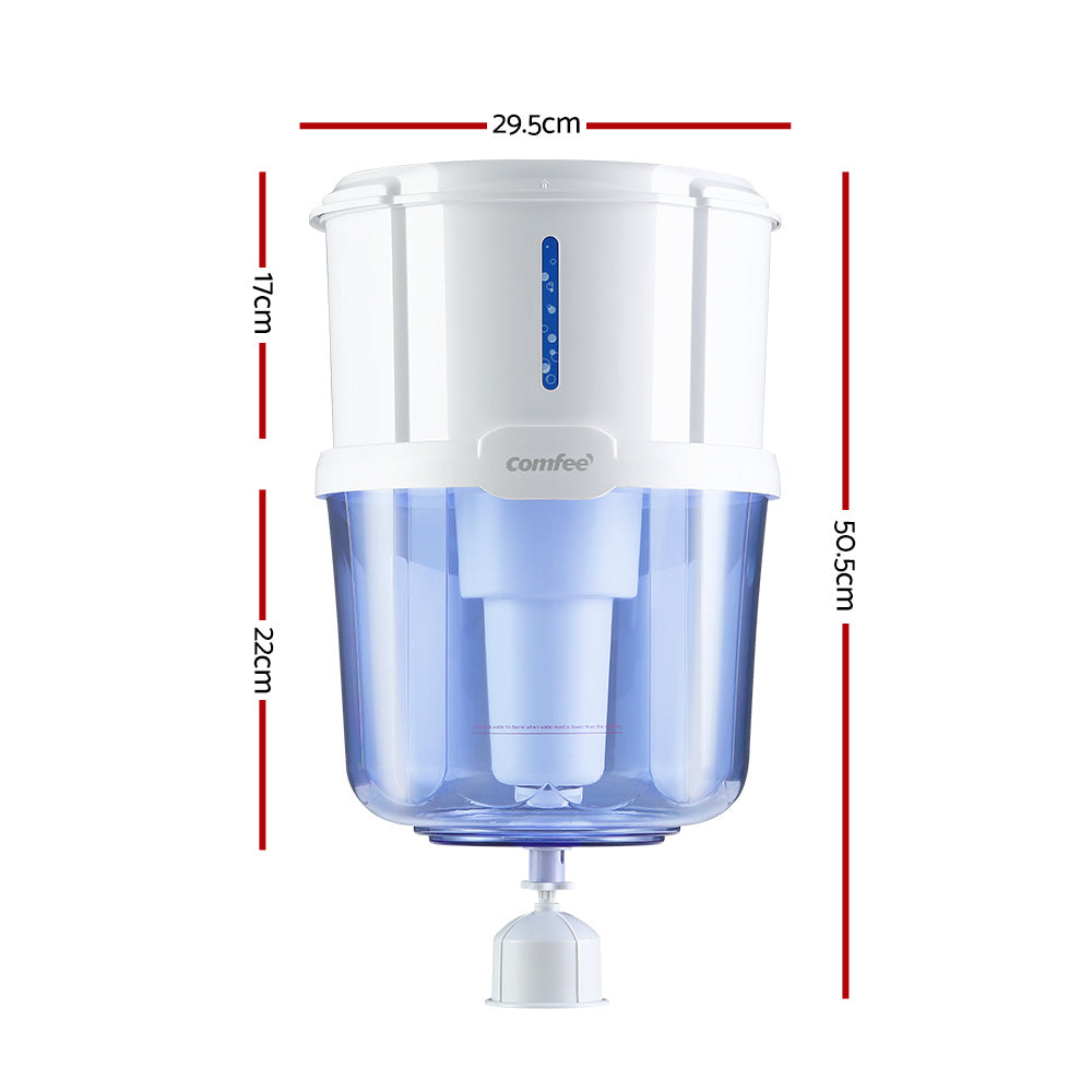 Comfee Water Purifier Dispenser with 15L capacity, featuring a removable lid and advanced filtration system, designed for clean and safe drinking water.