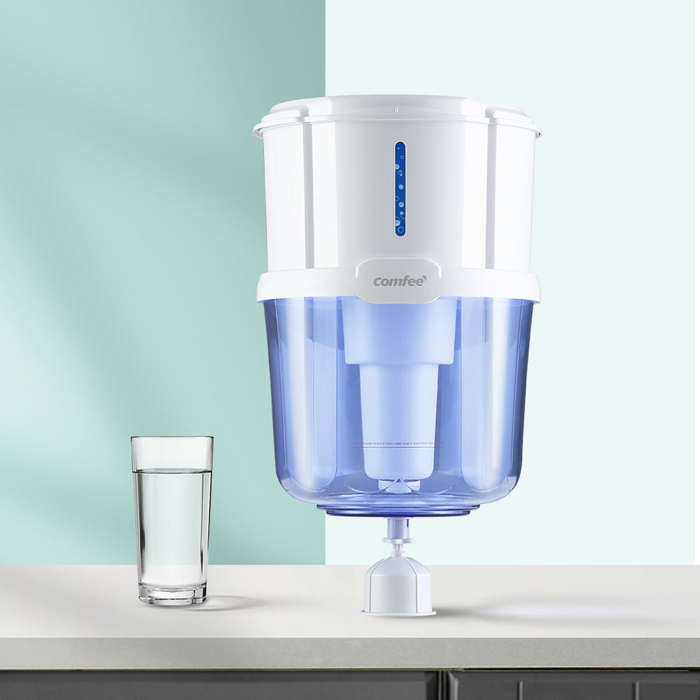 Comfee Water Purifier Dispenser with 15L capacity, featuring a removable lid and advanced filtration system, designed for clean and safe drinking water.