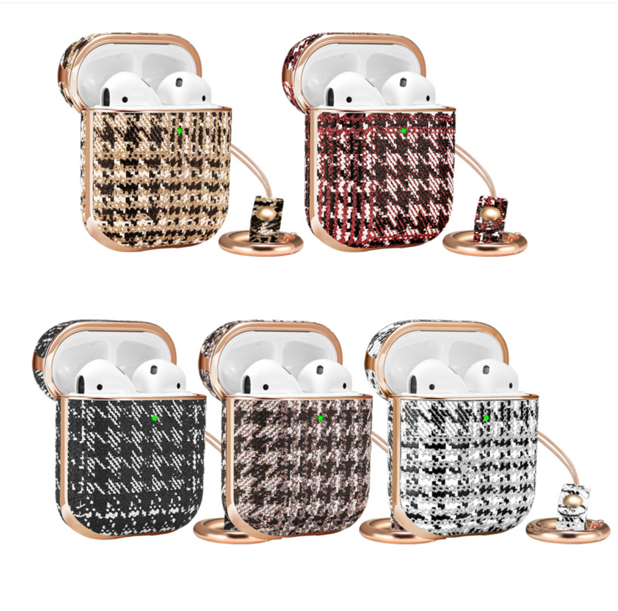 Soft fabric AirPods case designed for Apple AirPods 1 and 2, featuring front LED visibility and a keychain for easy tracking.