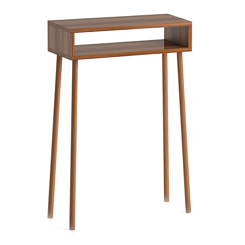 Console BELLA in walnut color with solid beech wood legs and a shelf underneath, showcasing a modern design.