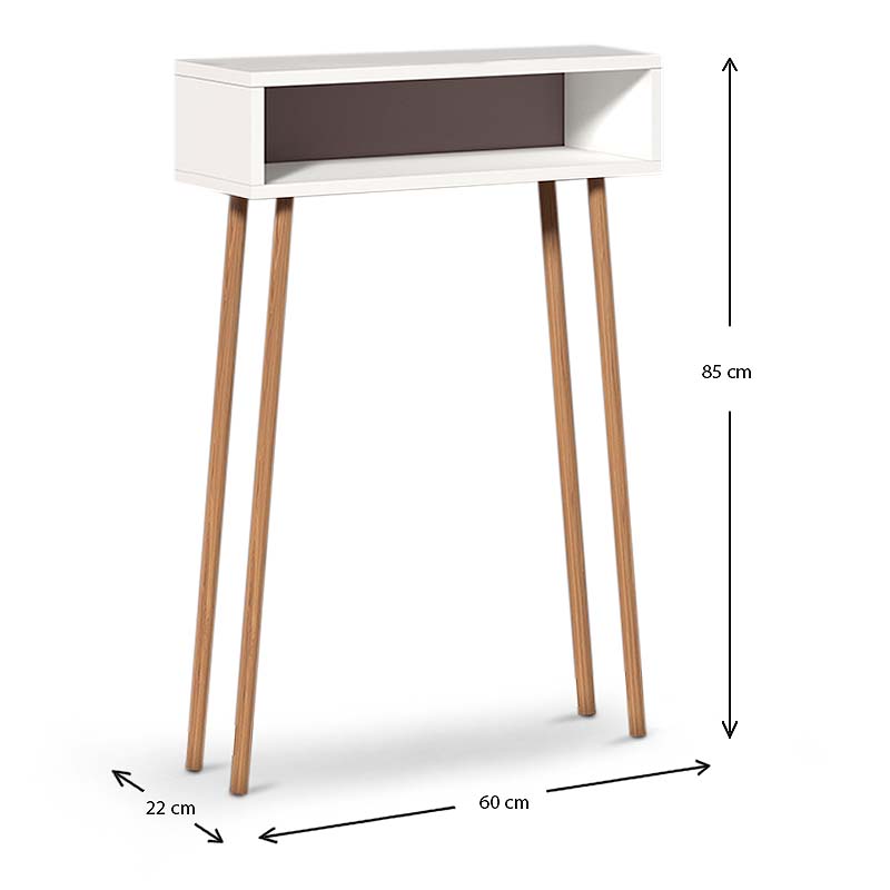 Elegant white Console BELLA with solid beech wood legs and under-shelf, perfect for home or office use.