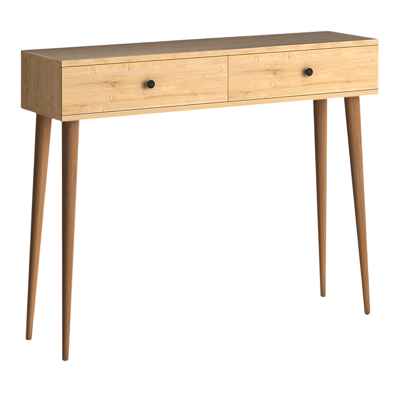 Console DOTTS in oak color, featuring two cabinets and solid beech wood bases, measuring 110x29x88 cm.