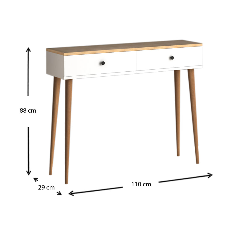 Console DOTTS in Pine White, featuring two cabinets and solid beech wood bases, measuring 110x29x88 cm.