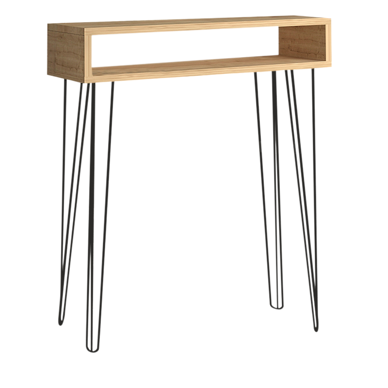 Console EMILIO in oak finish, featuring a sleek design with a protective varnish surface and a shelf underneath.