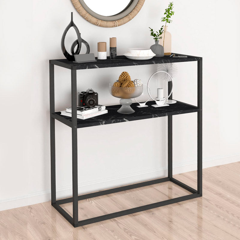 Console MIRANDA featuring a sleek black marble effect design, perfect for modern interiors, with dimensions of 90x33.5x90 cm.