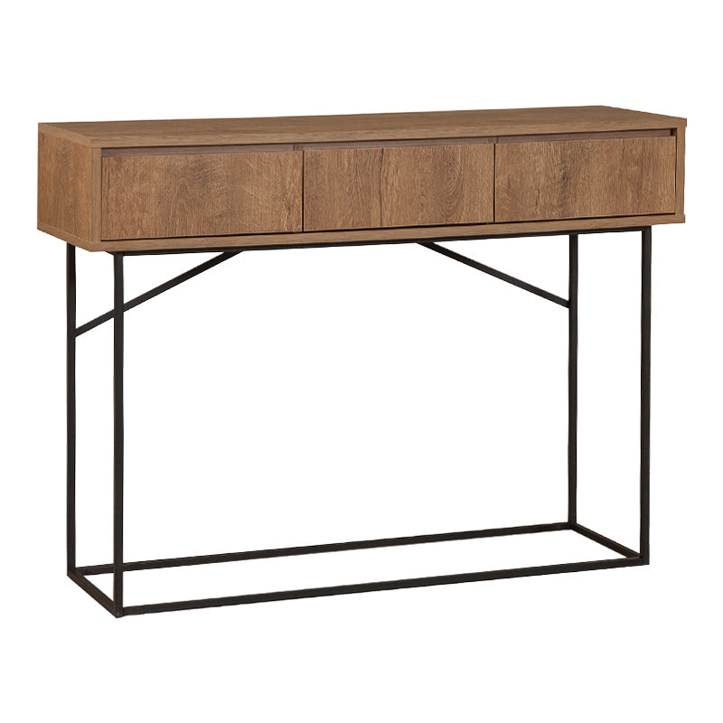 Console RAMIREZ in walnut finish with three drawers and sturdy metal legs, measuring 120x36x90cm.