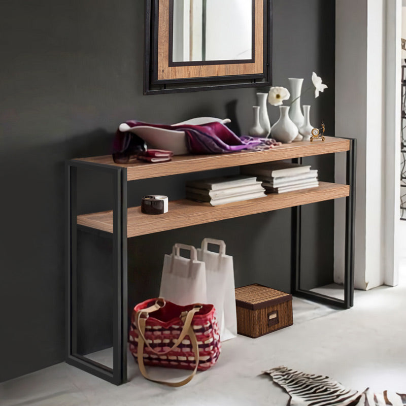 ANKE Console Table in Atlantic Pine with metal legs, showcasing modern design and durability.