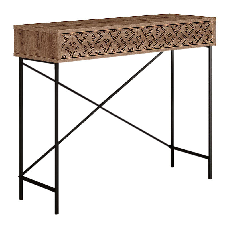 TAMARA Console Table in brown, featuring a sleek melamine finish and sturdy metal frame, ideal for home or office use.