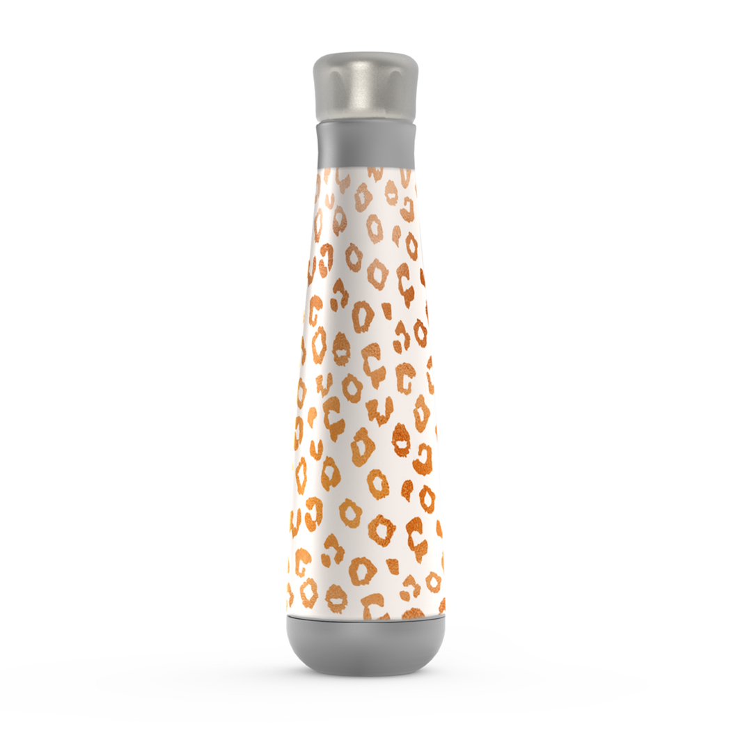 Stylish Copper Leopard Print Water Bottle made of stainless steel with a screw-on lid, showcasing a unique leopard print design.