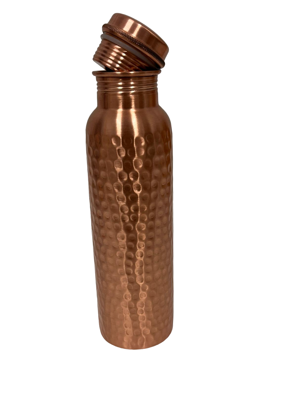 Handcrafted copper water bottle with a unique hammered finish, showcasing its decorative design and high-quality craftsmanship.