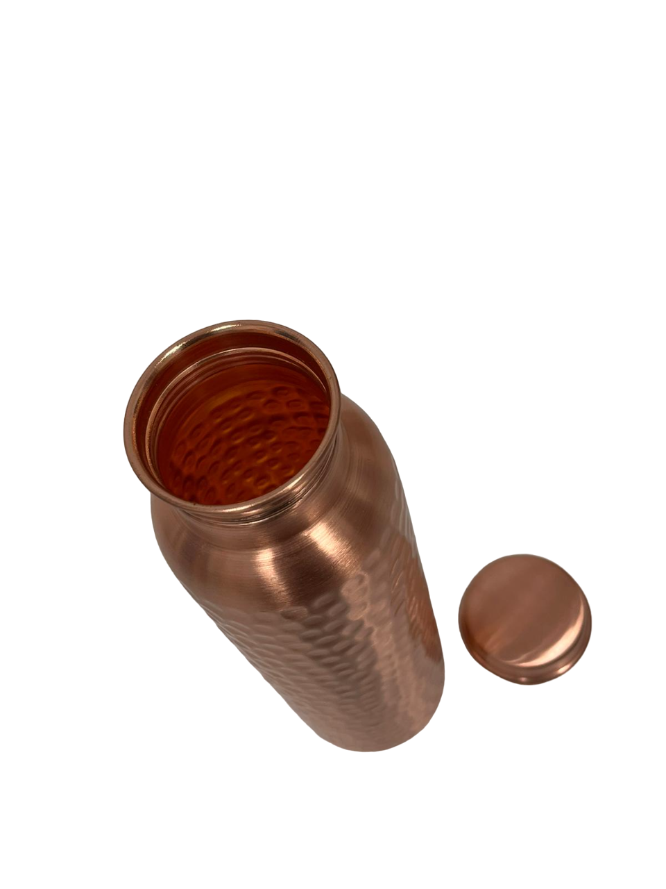 Handcrafted copper water bottle with a unique hammered finish, showcasing its decorative design and high-quality craftsmanship.