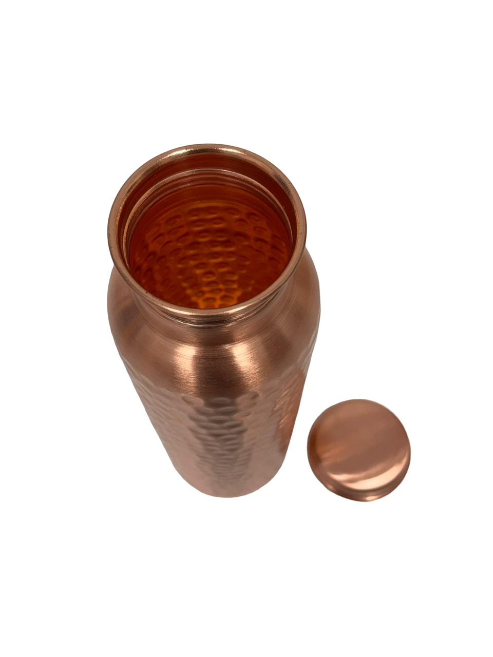 Handcrafted copper water bottle with a unique hammered finish, showcasing its decorative design and high-quality craftsmanship.