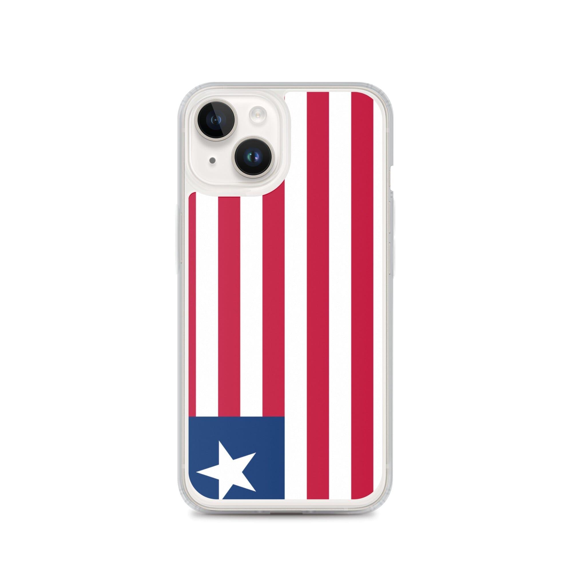 Coque de téléphone transparente avec le drapeau du Liberia, conçue pour iPhone, offrant protection et style.