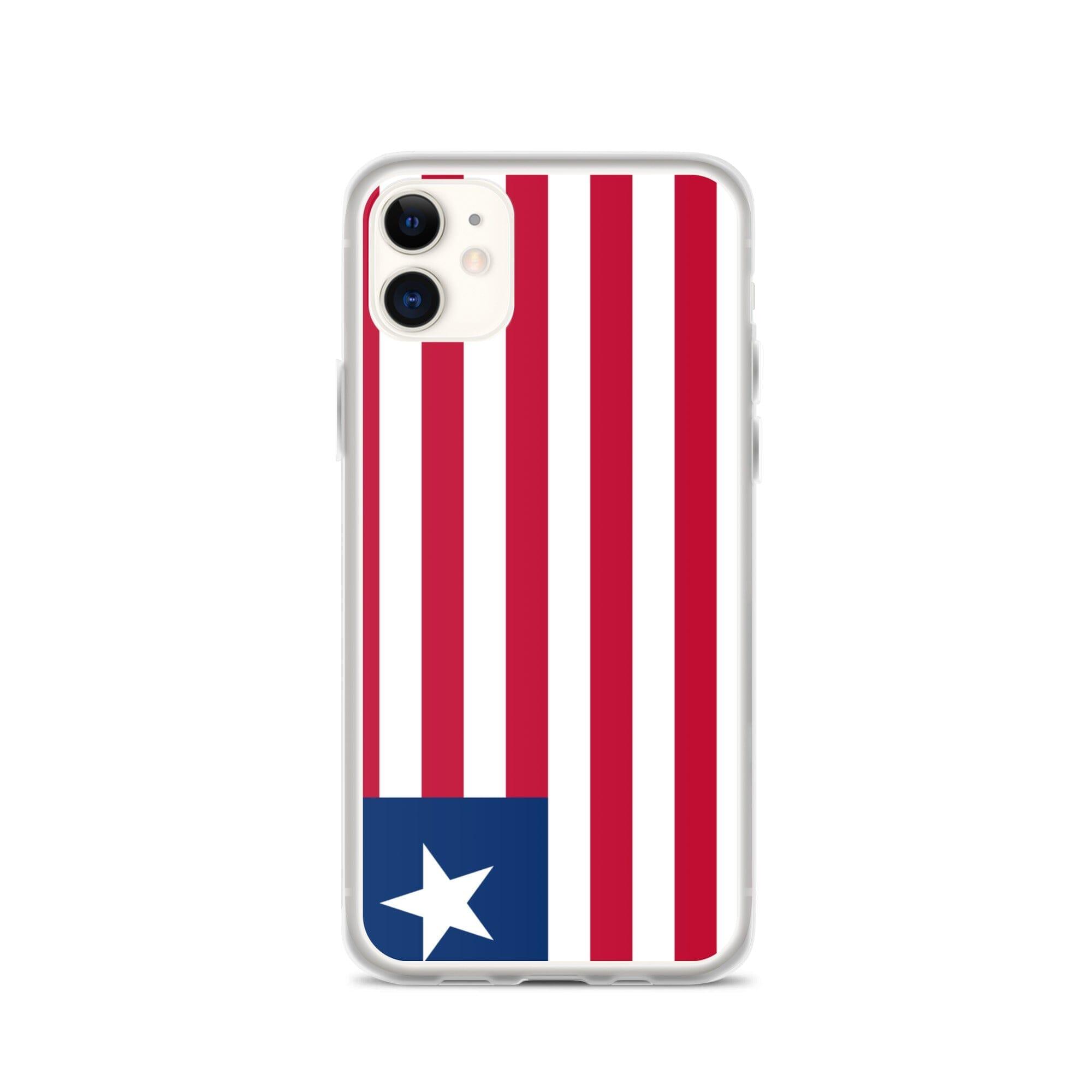 Coque de téléphone transparente avec le drapeau du Liberia, conçue pour iPhone, offrant protection et style.