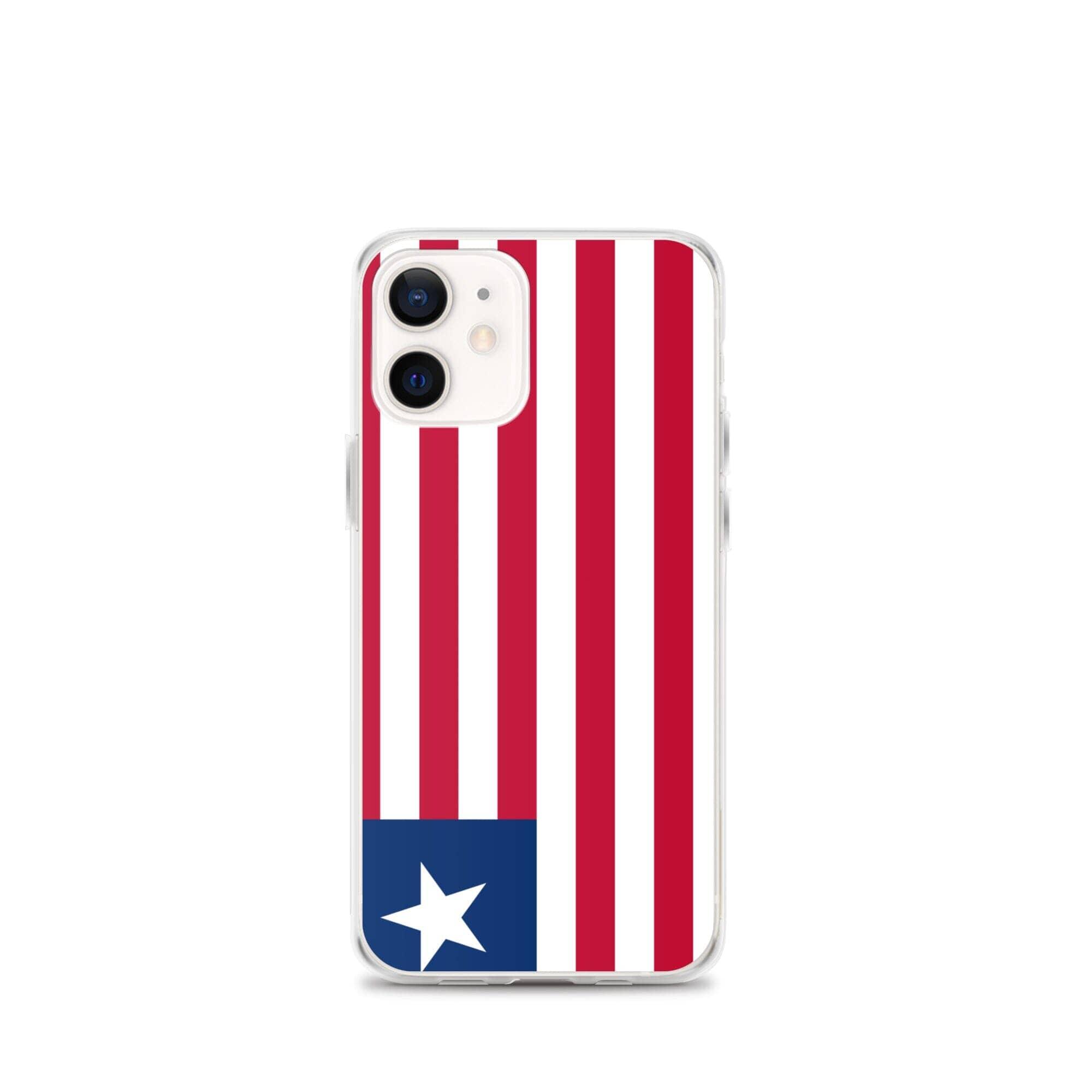 Coque de téléphone transparente avec le drapeau du Liberia, conçue pour iPhone, offrant protection et style.