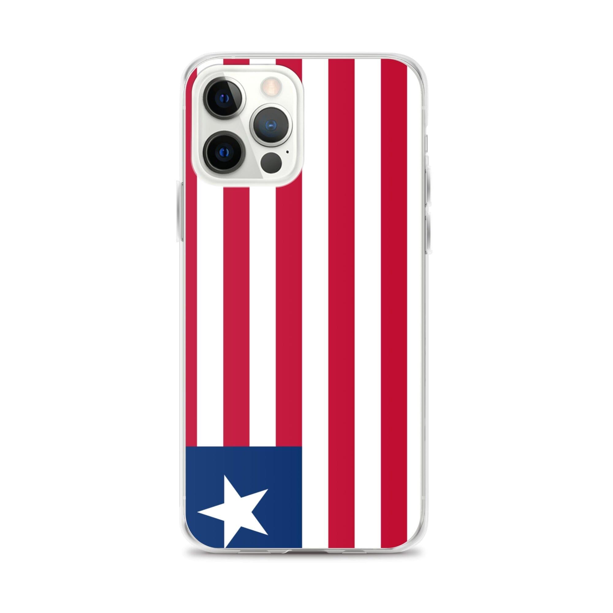 Coque de téléphone transparente avec le drapeau du Liberia, conçue pour iPhone, offrant protection et style.