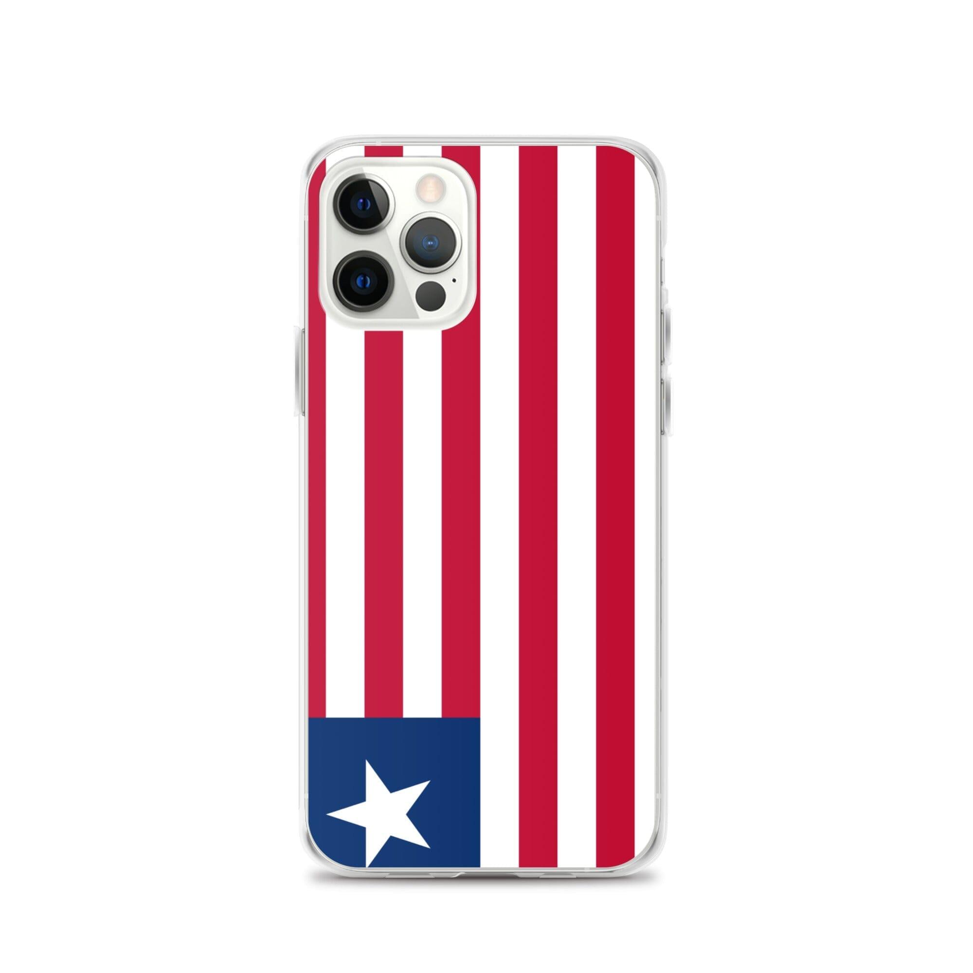 Coque de téléphone transparente avec le drapeau du Liberia, conçue pour iPhone, offrant protection et style.