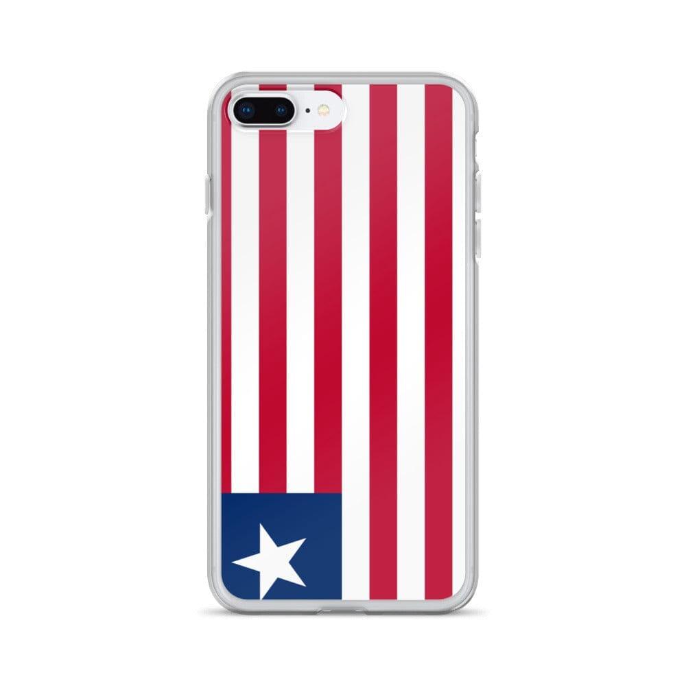 Coque de téléphone transparente avec le drapeau du Liberia, conçue pour iPhone, offrant protection et style.