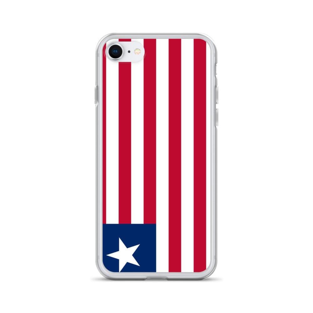 Coque de téléphone transparente avec le drapeau du Liberia, conçue pour iPhone, offrant protection et style.