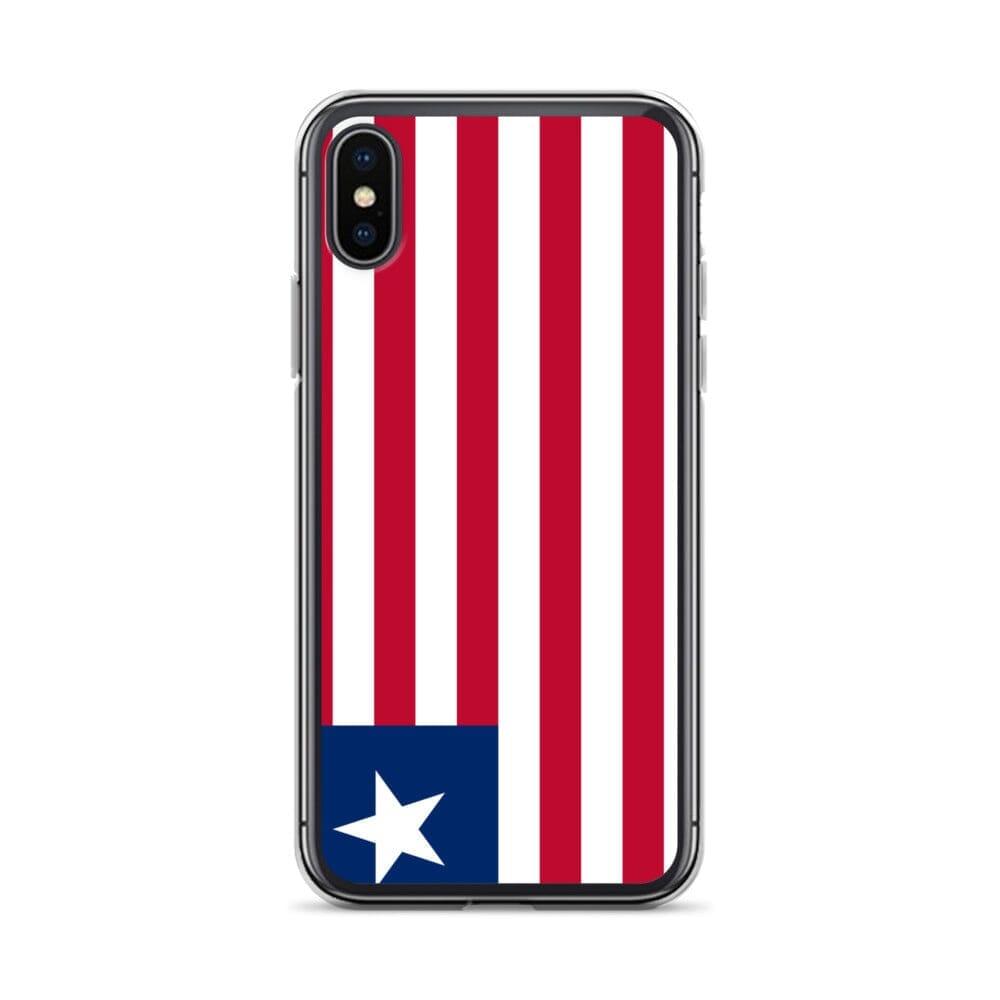 Coque de téléphone transparente avec le drapeau du Liberia, conçue pour iPhone, offrant protection et style.