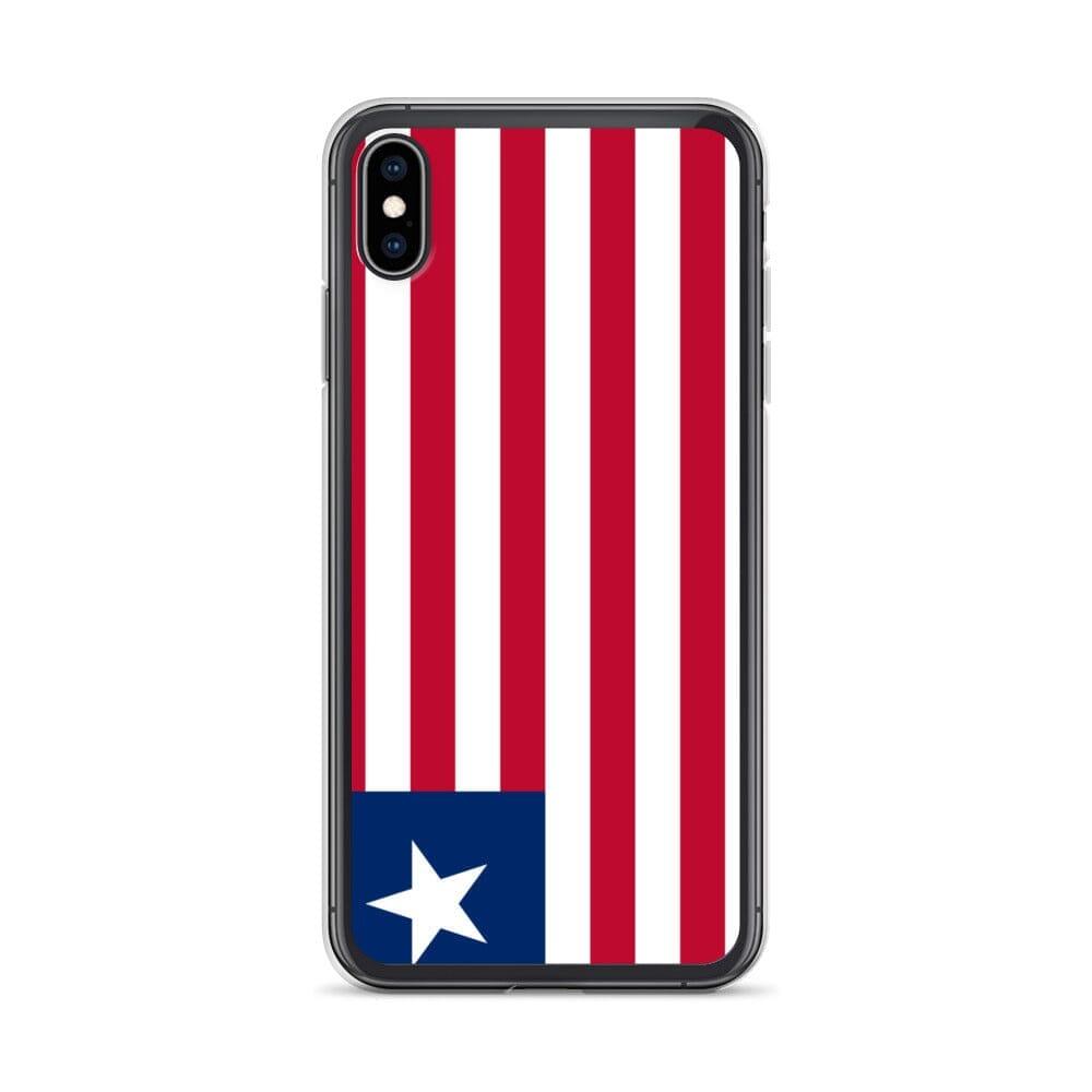 Coque de téléphone transparente avec le drapeau du Liberia, conçue pour iPhone, offrant protection et style.