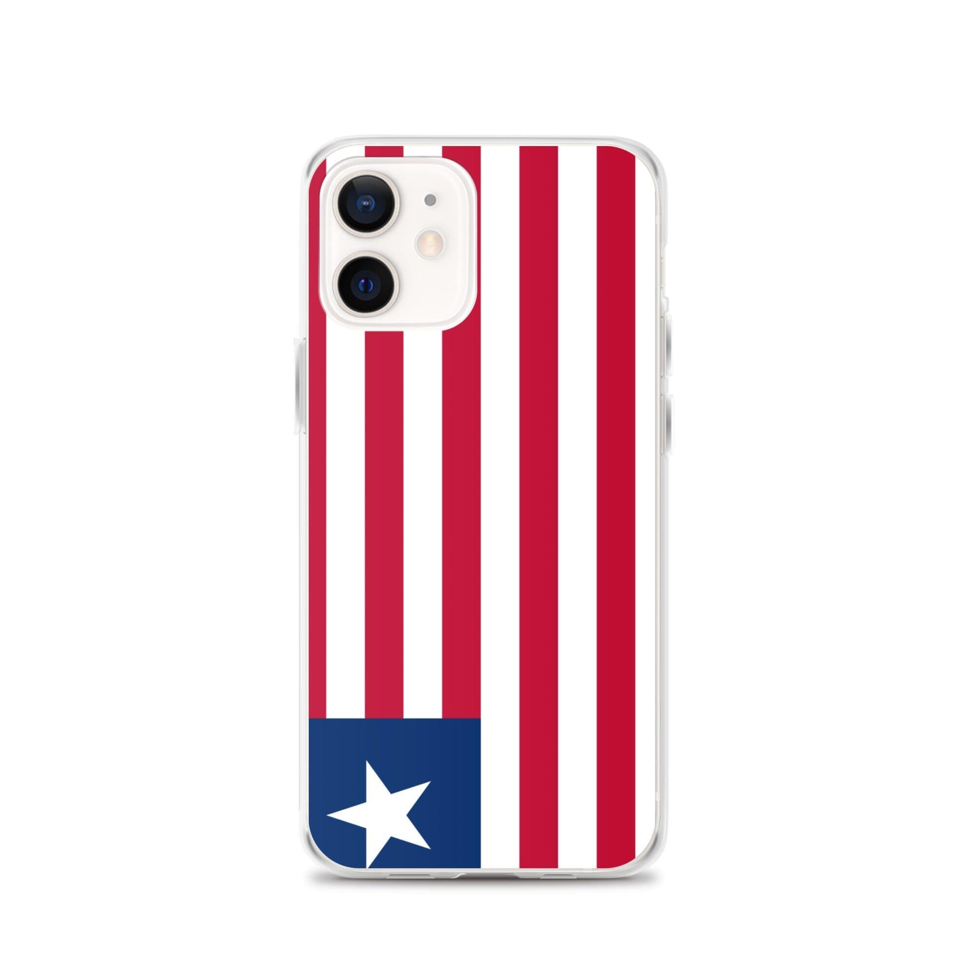 Coque de téléphone transparente avec le drapeau du Liberia, conçue pour iPhone, offrant protection et style.