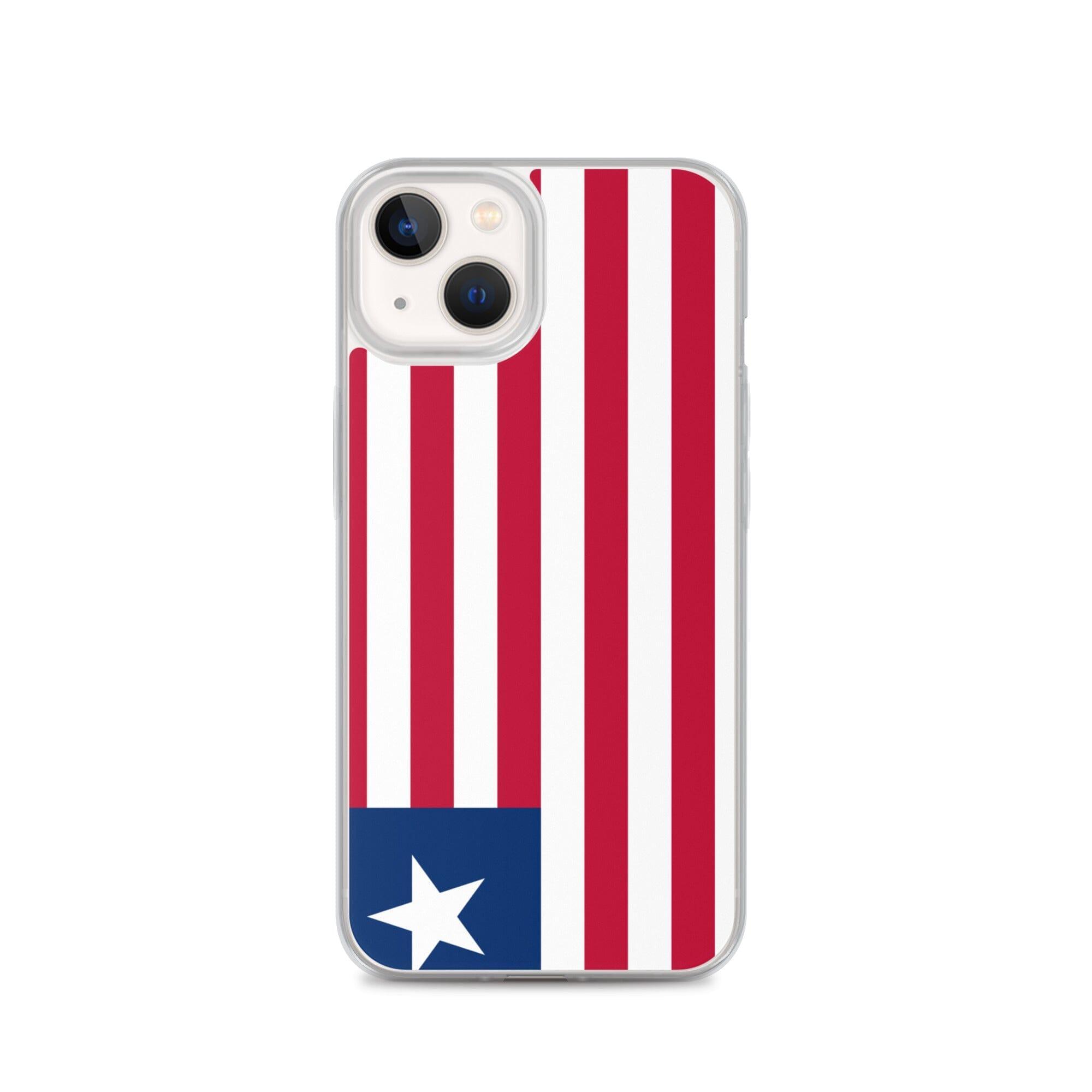 Coque de téléphone transparente avec le drapeau du Liberia, conçue pour iPhone, offrant protection et style.