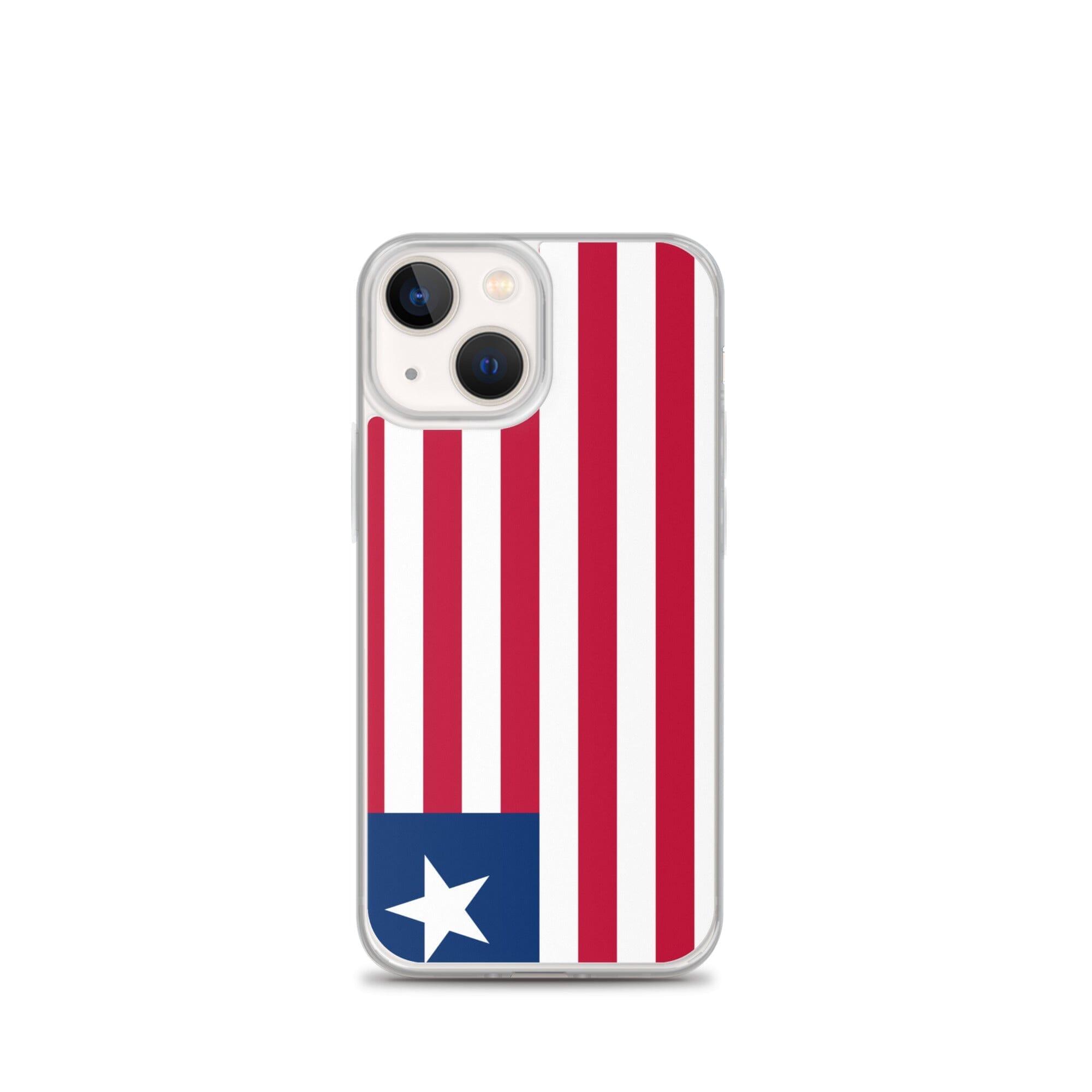 Coque de téléphone transparente avec le drapeau du Liberia, conçue pour iPhone, offrant protection et style.