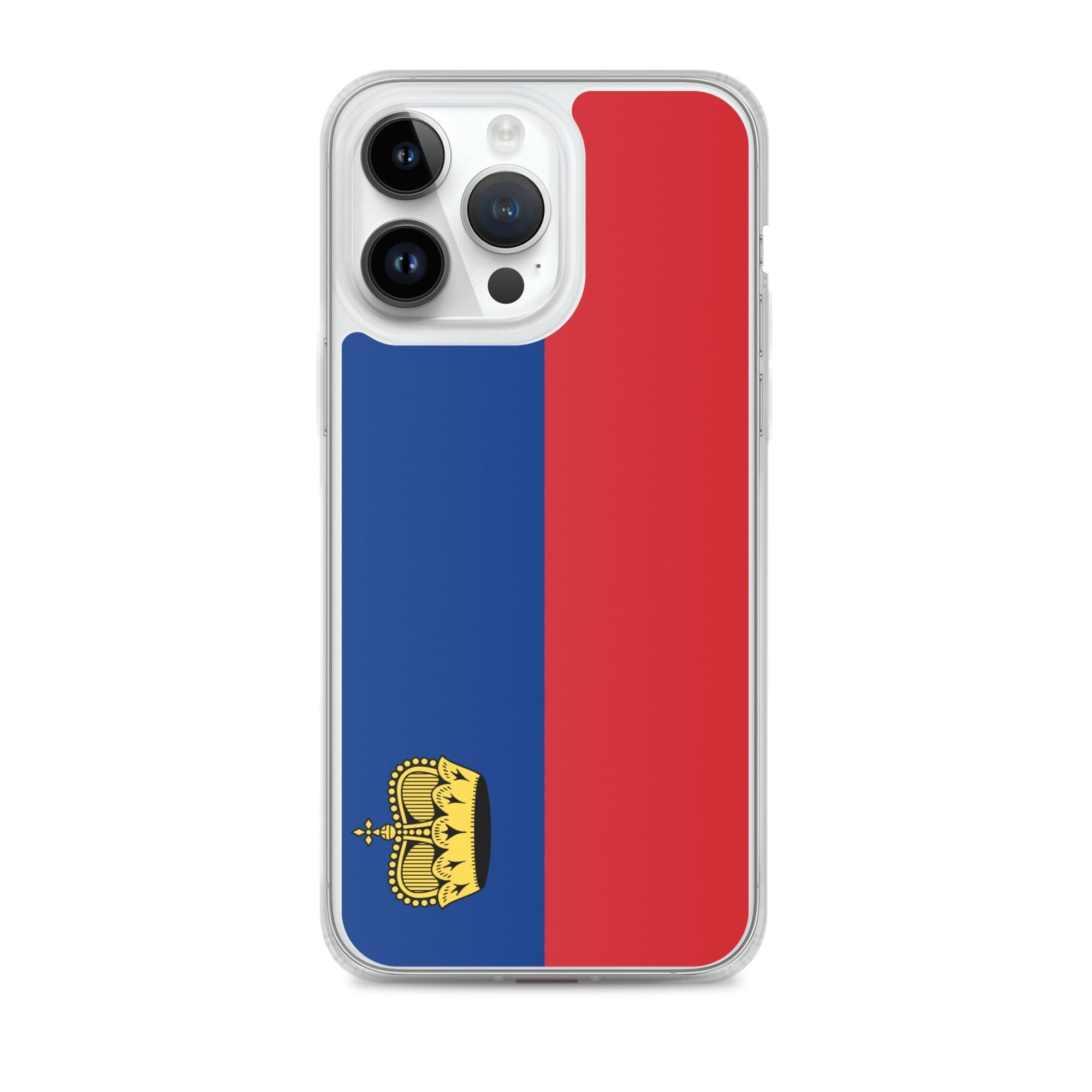 Coque de téléphone transparente avec le drapeau du Liechtenstein, offrant une protection pour iPhone.