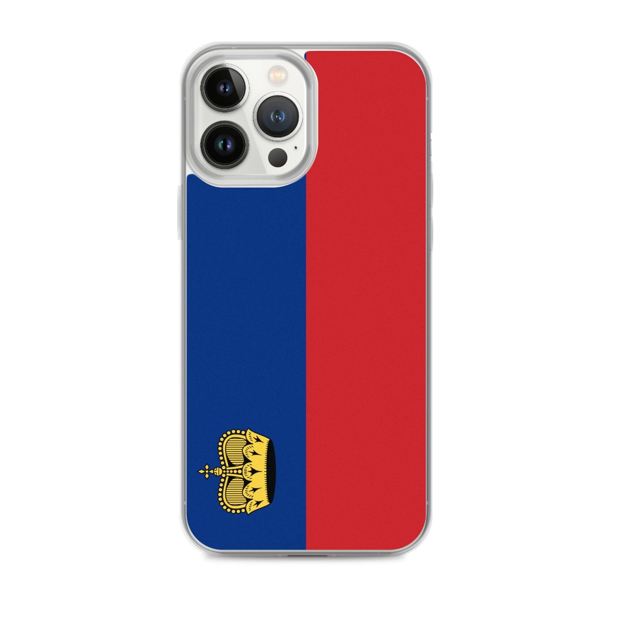 Coque de téléphone transparente avec le drapeau du Liechtenstein, offrant une protection pour iPhone.