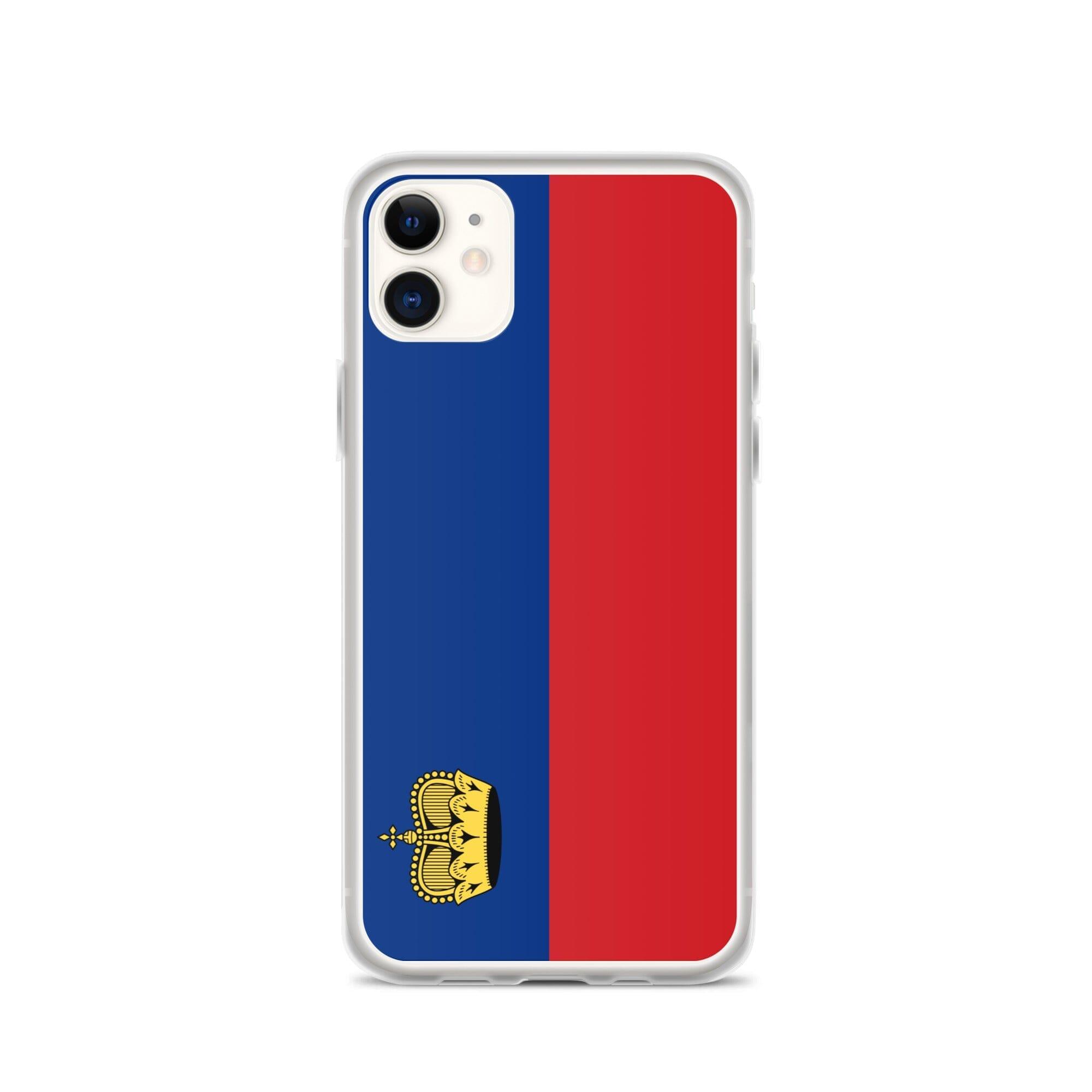 Coque de téléphone transparente avec le drapeau du Liechtenstein, offrant une protection pour iPhone.