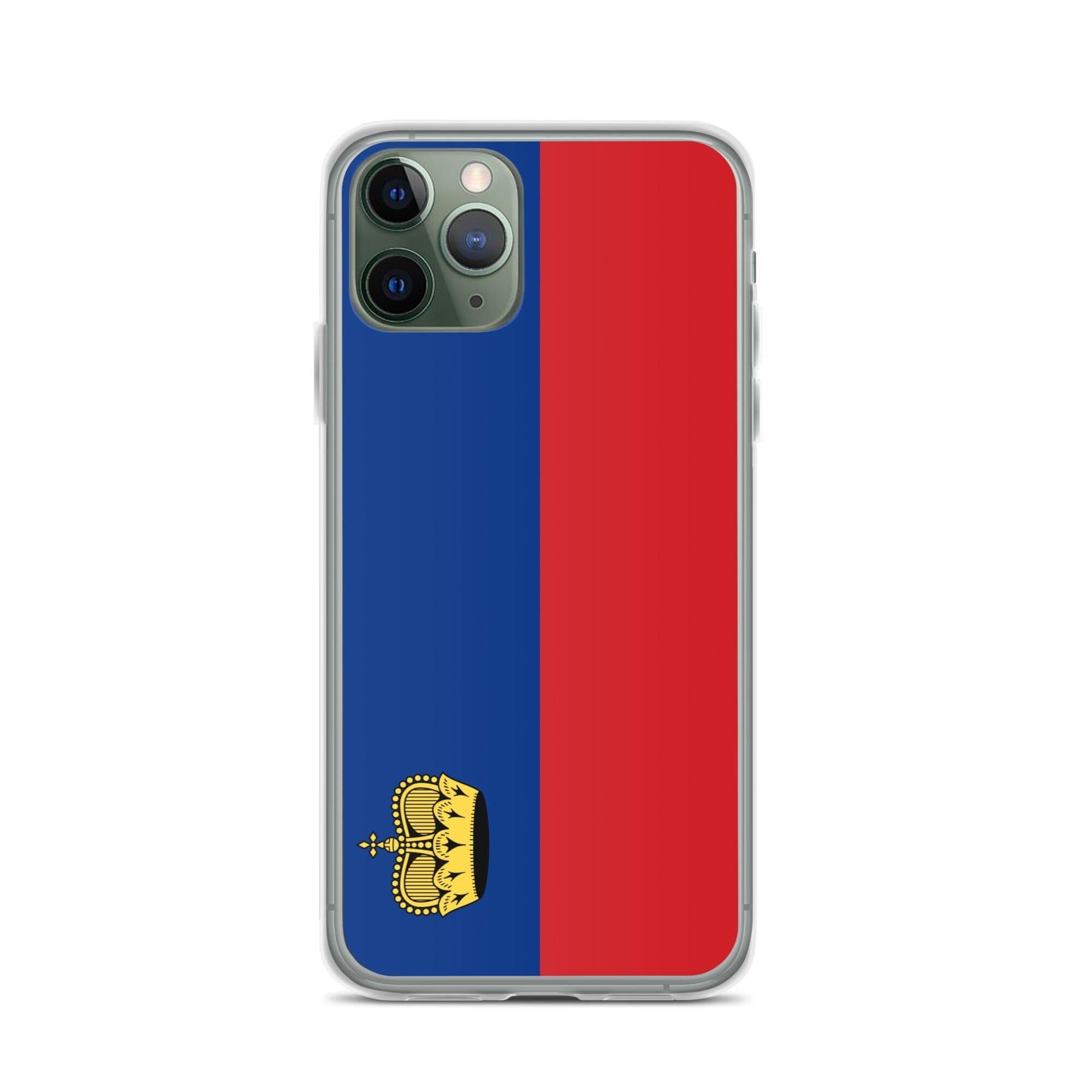 Coque de téléphone transparente avec le drapeau du Liechtenstein, offrant une protection pour iPhone.