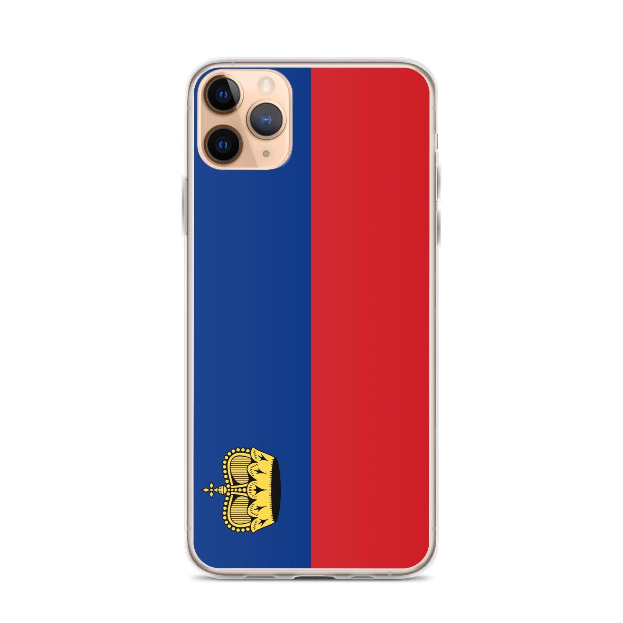 Coque de téléphone transparente avec le drapeau du Liechtenstein, offrant une protection pour iPhone.